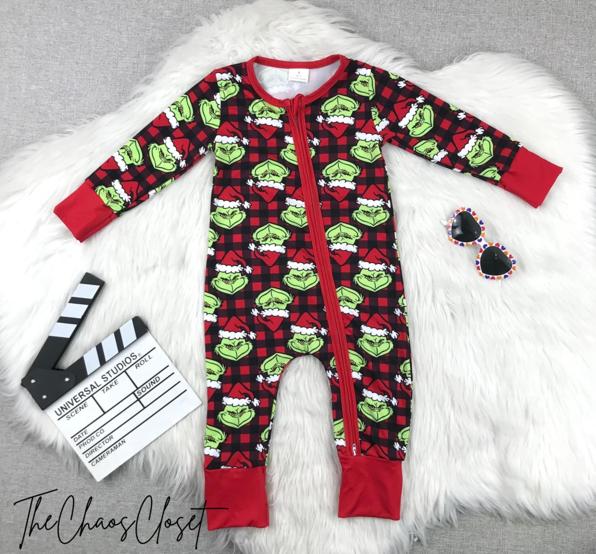 Grinch Buffalo Plaid Romper