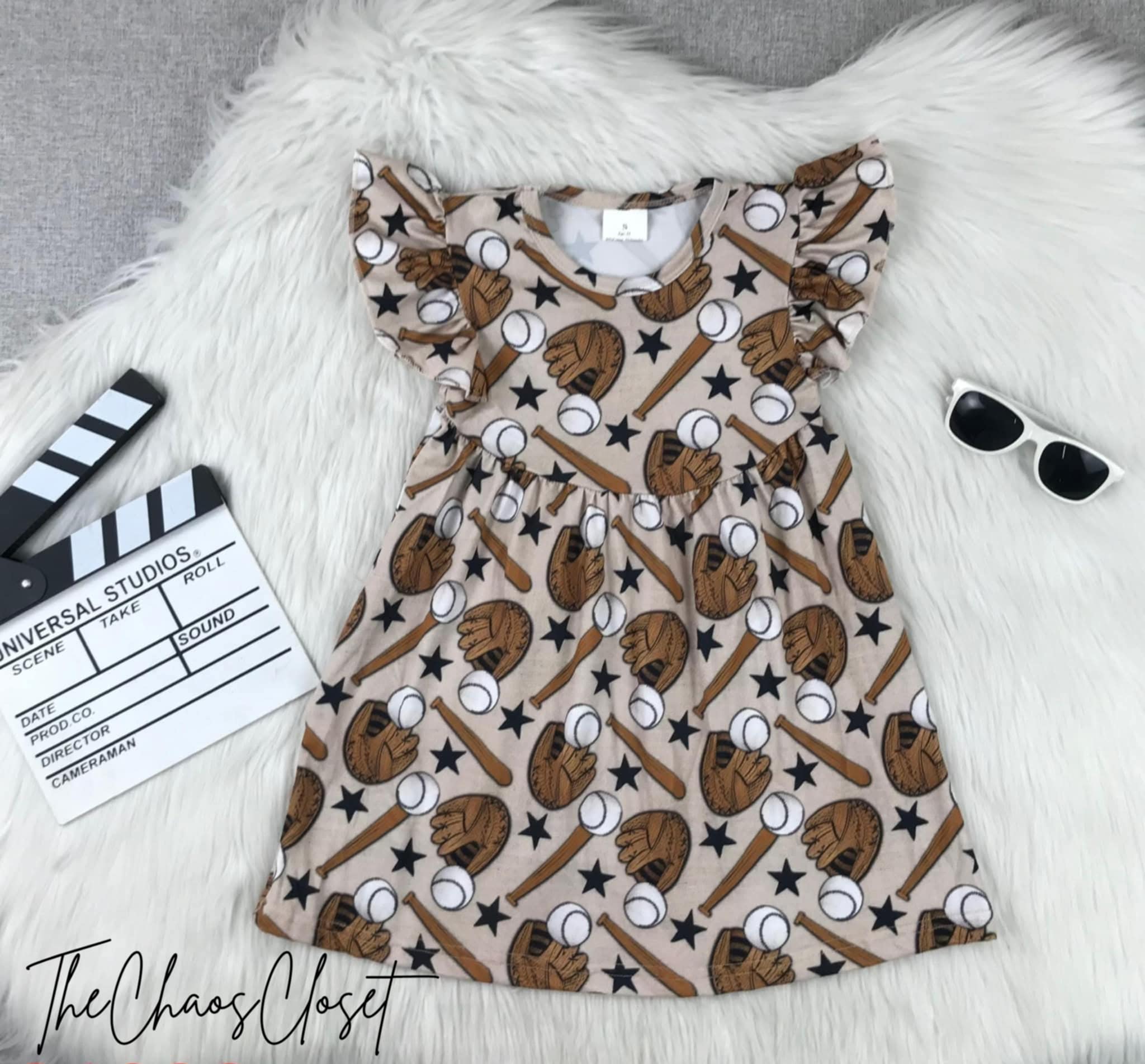 Take Me Out to the Ballgame Flutter Sleeve Dress