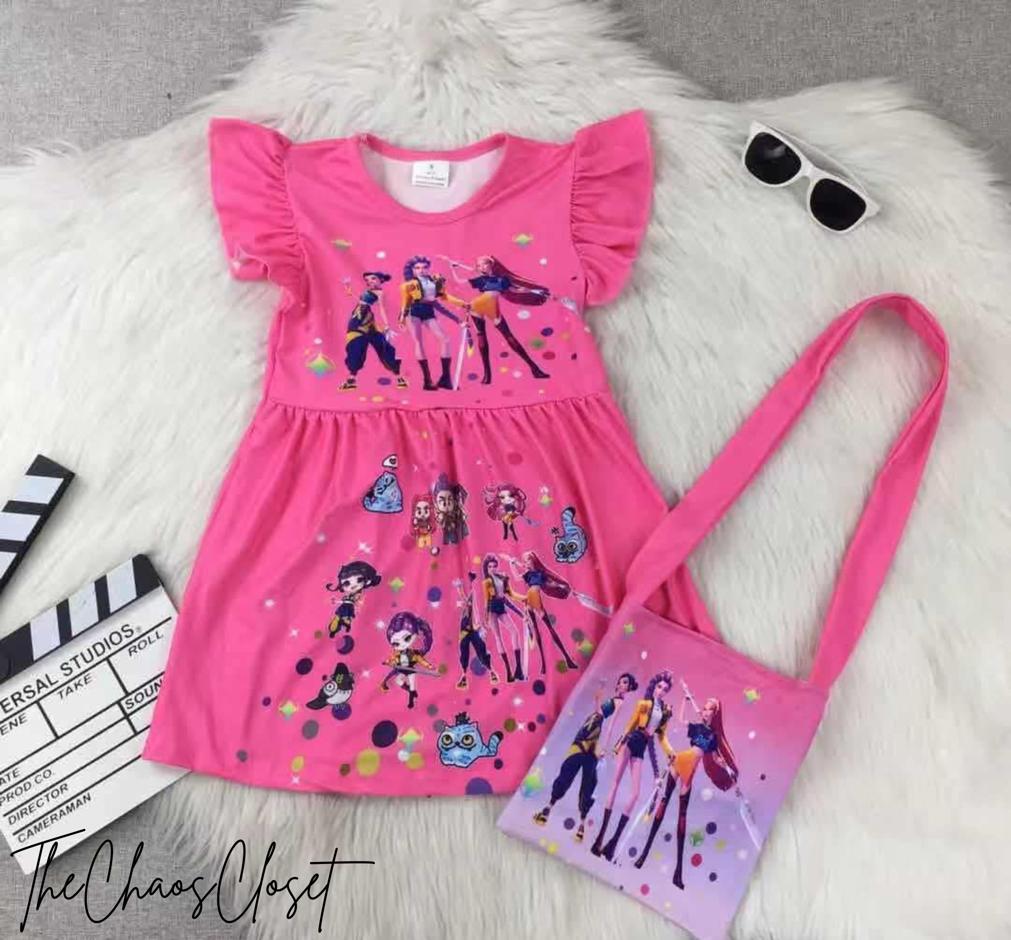 K-Pop Flutter Sleeve Dress with Bag