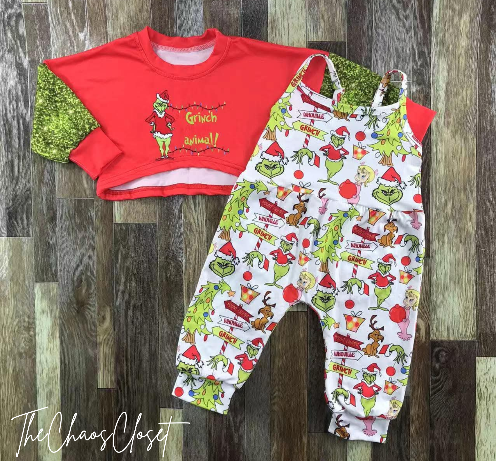Grinch Romper with Cropped Sweater