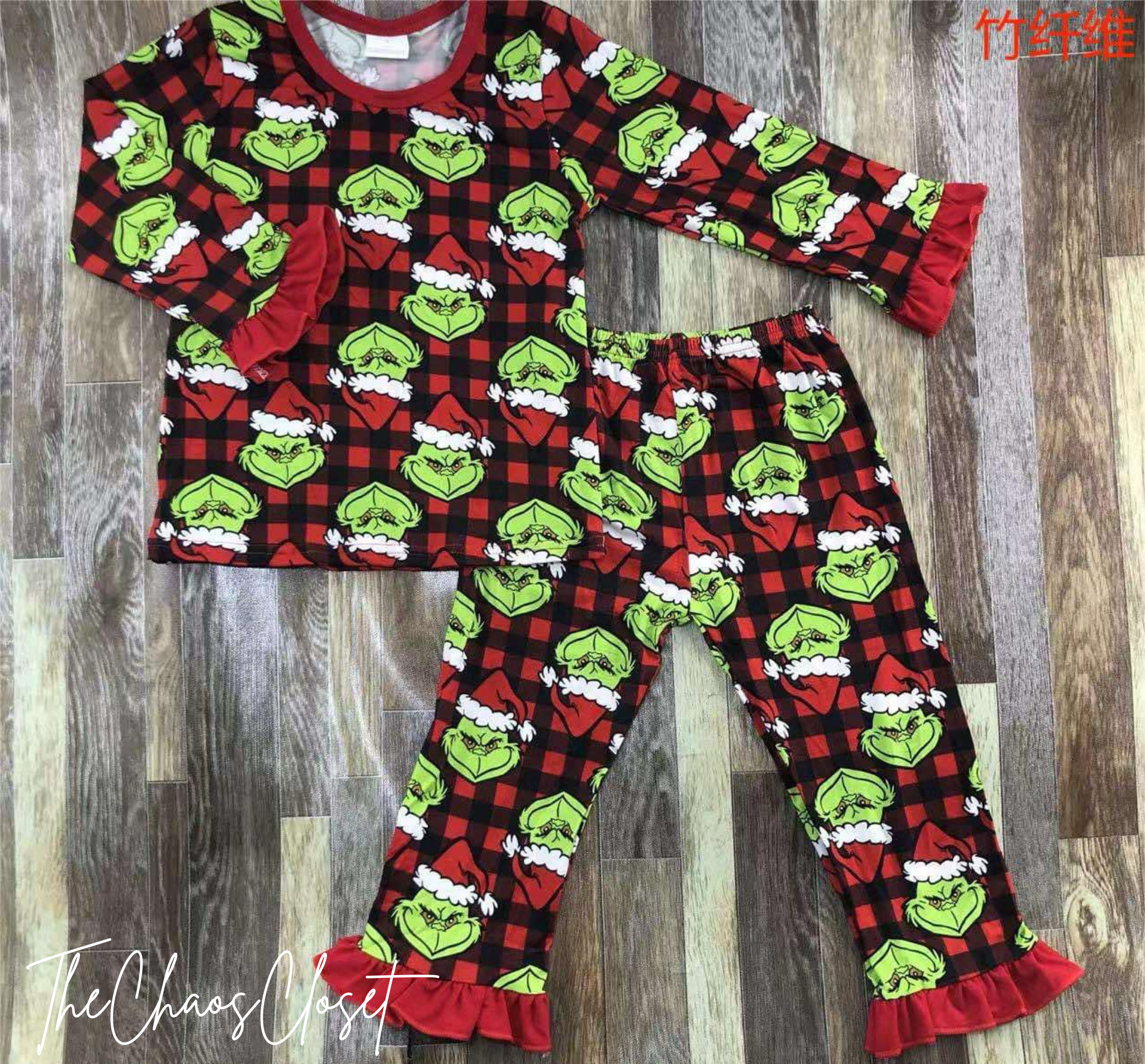 Grinch Buffalo Plaid Pajama Set
