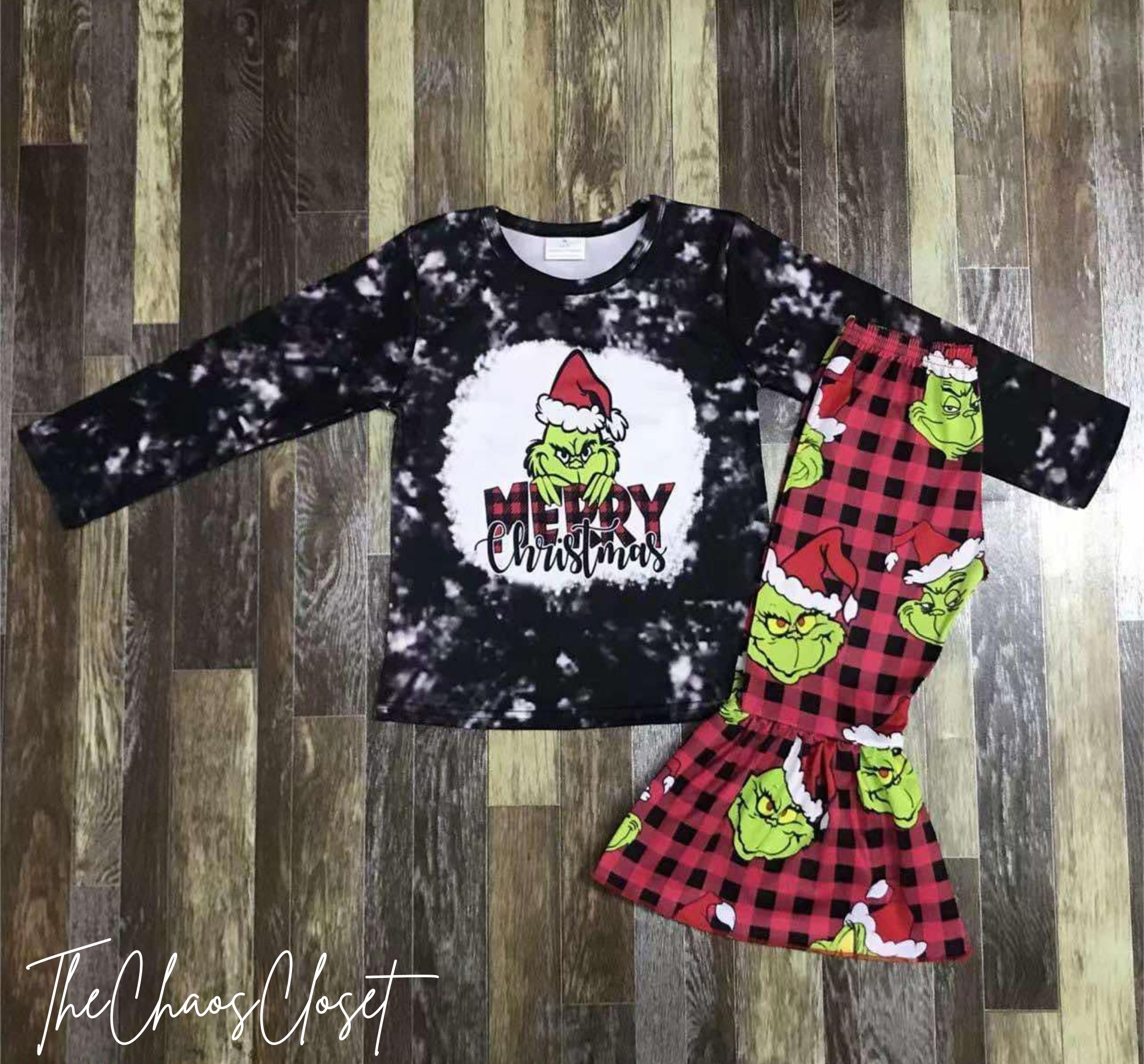 Merry Grinchmas Buffalo Plaid Pants Set