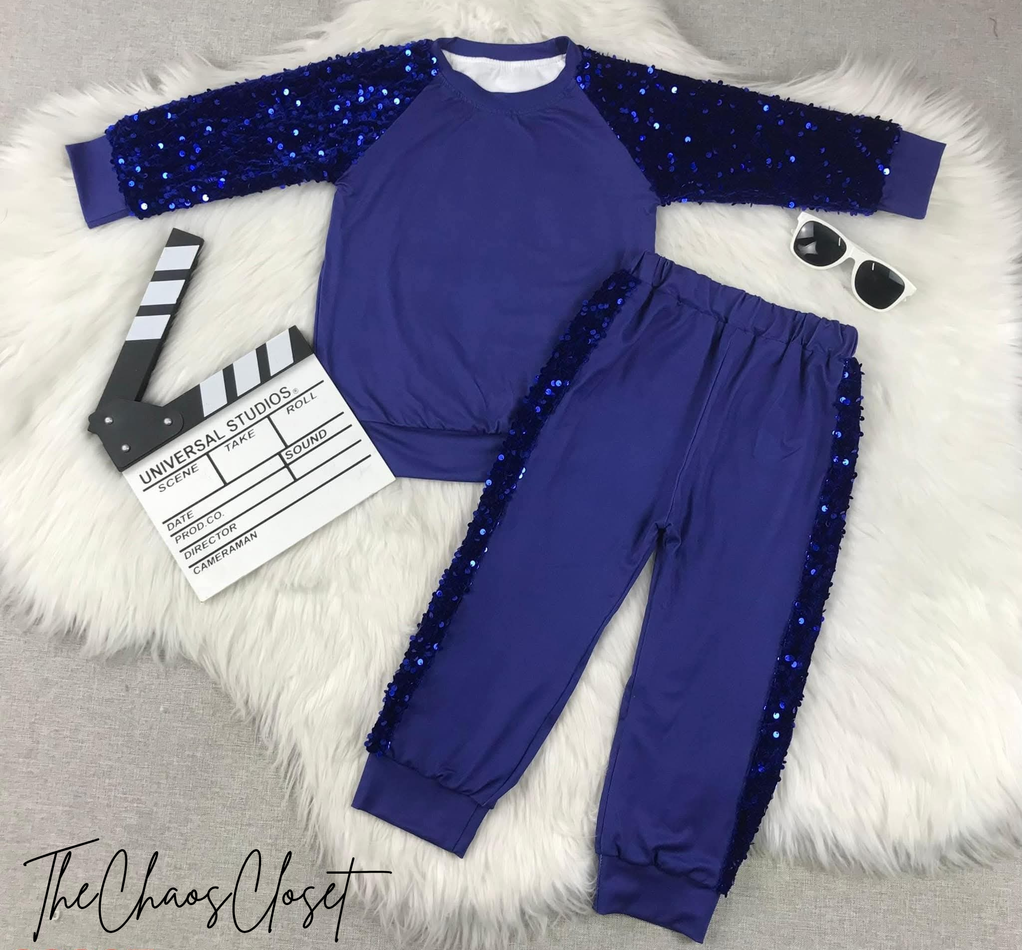 Blue Sequin Pants Set