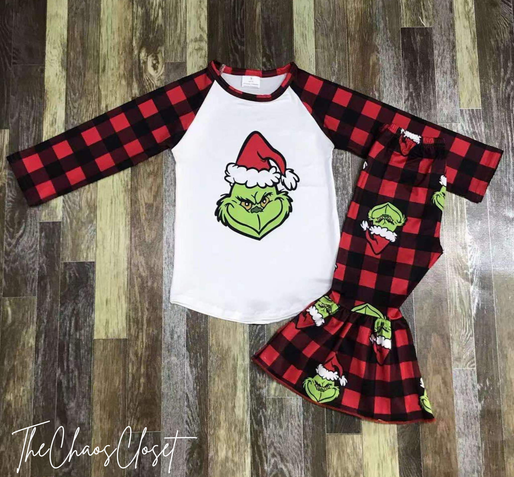 Grinch Buffalo Plaid Pants Set