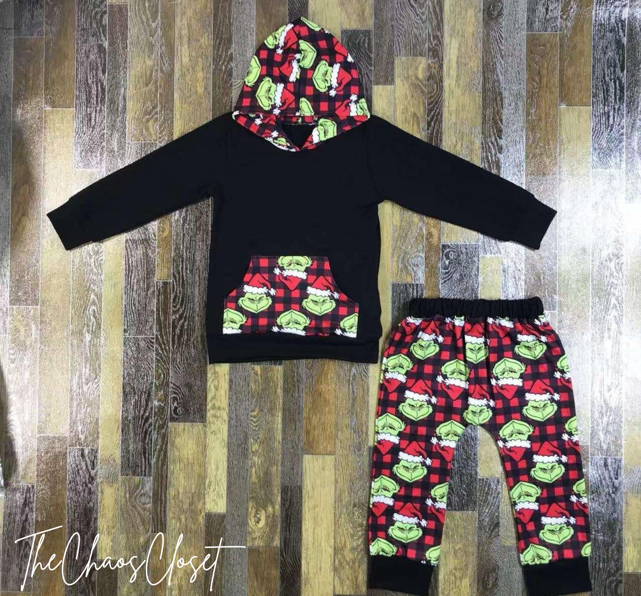Grinch Buffalo Plaid Hooded Set