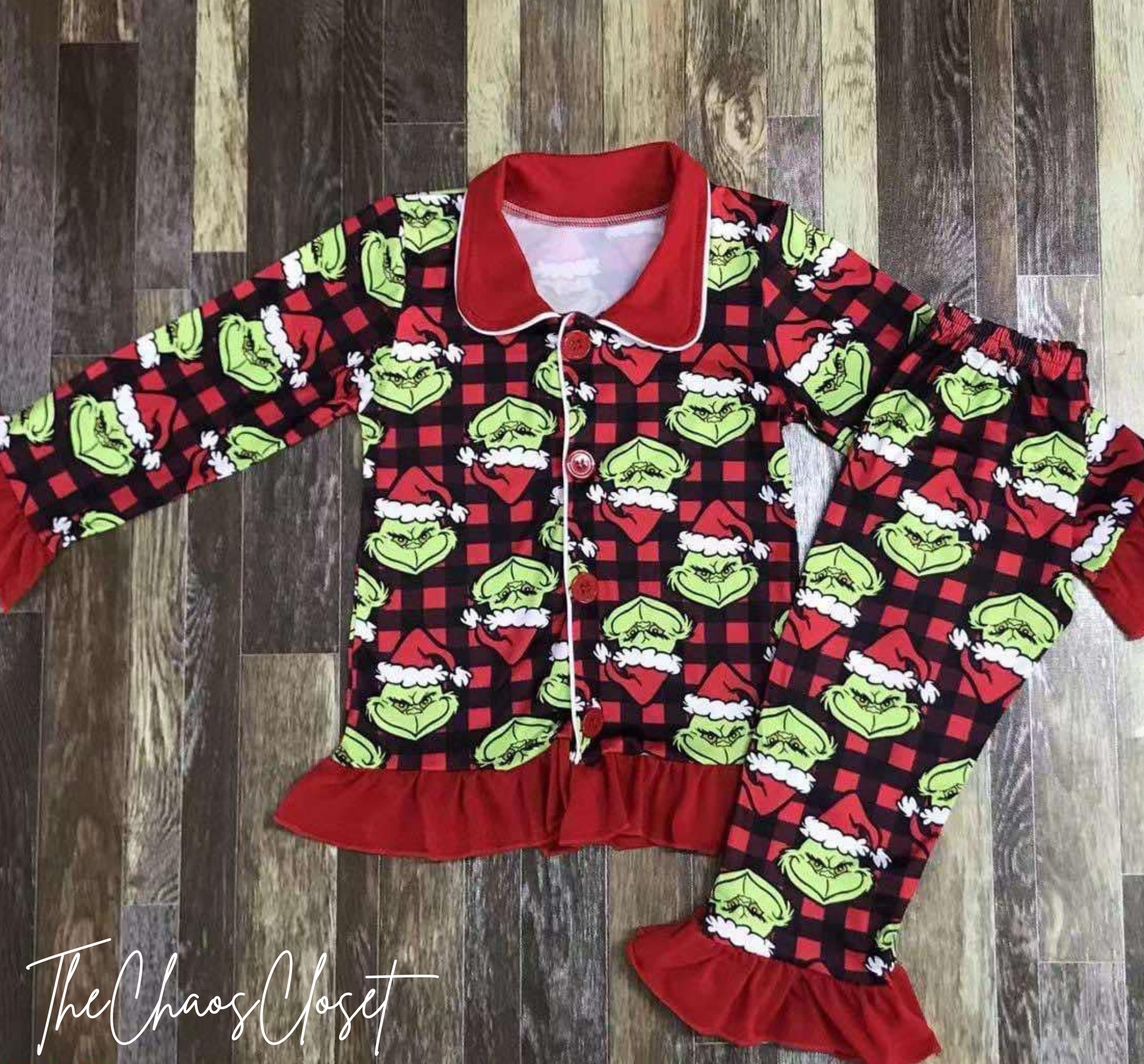 Grinch Buffalo Plaid Pajama Set