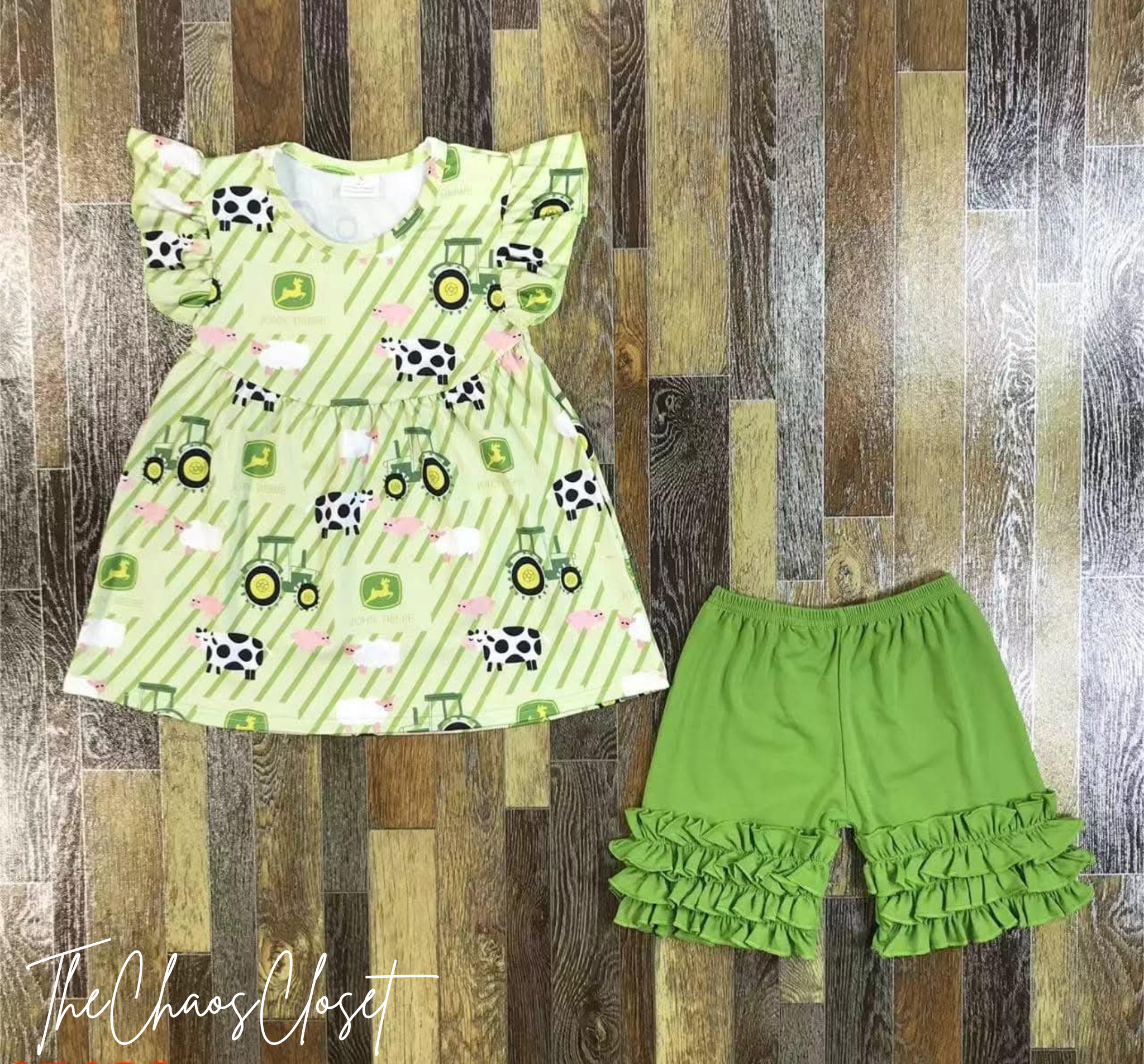 Big Green Tractor Shorts Set