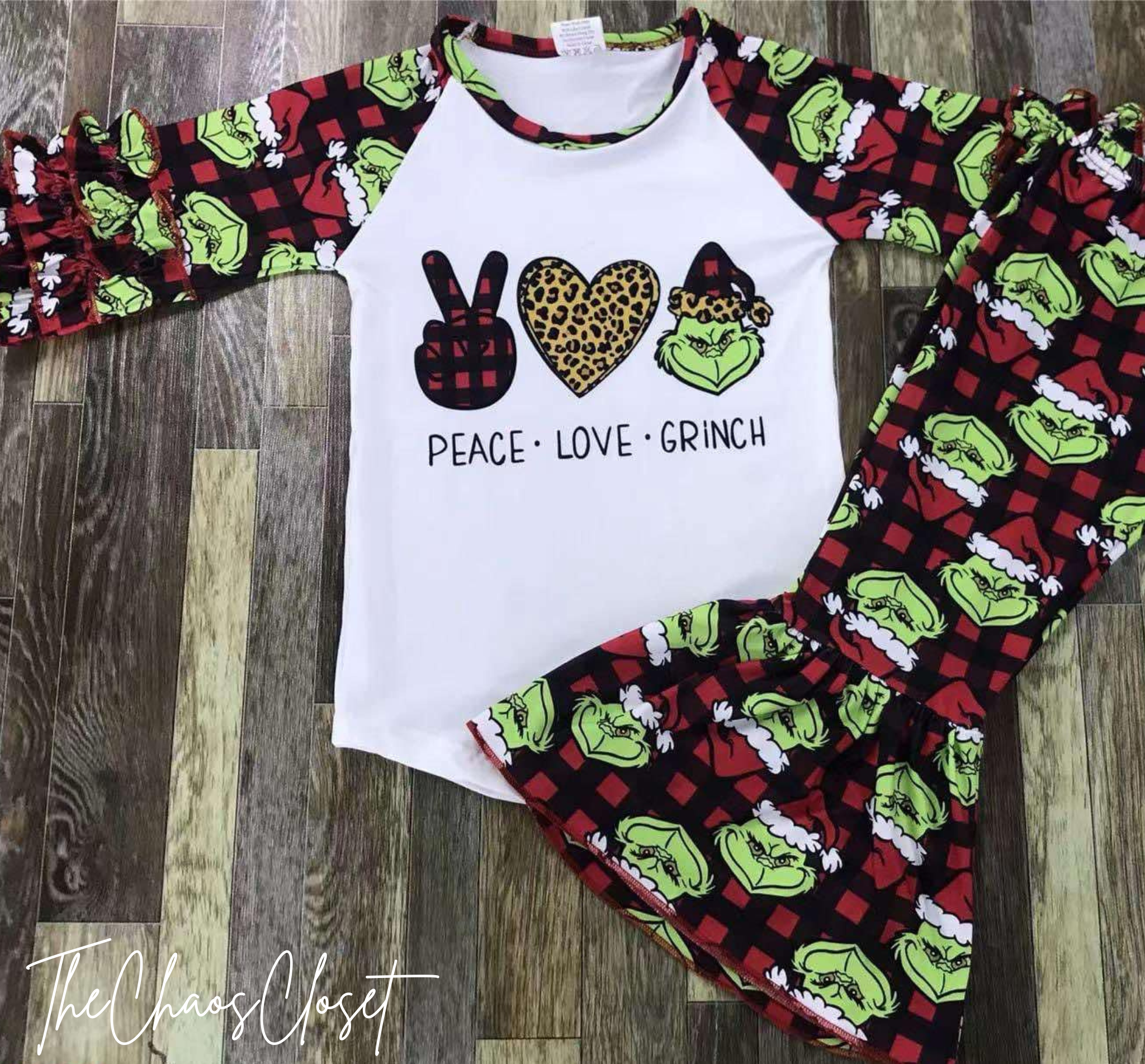 Peace Love Grinch Buffalo Plaid Pants Set
