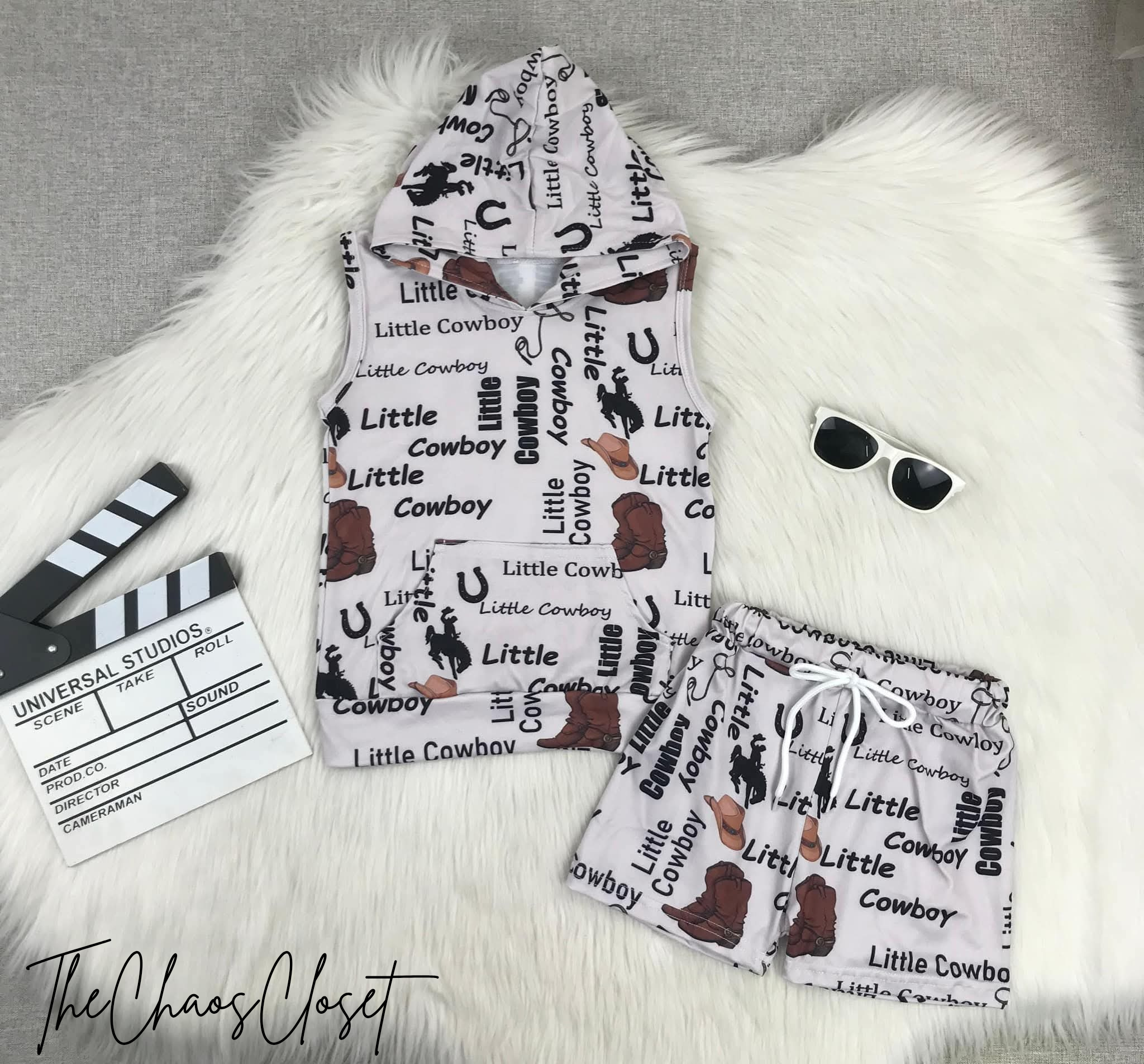 Little Cowboy Hooded Shorts Set
