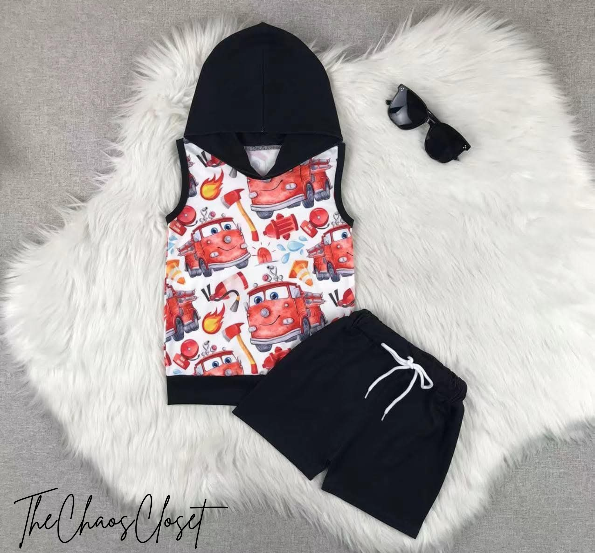 Firetruck Hooded Shorts Set