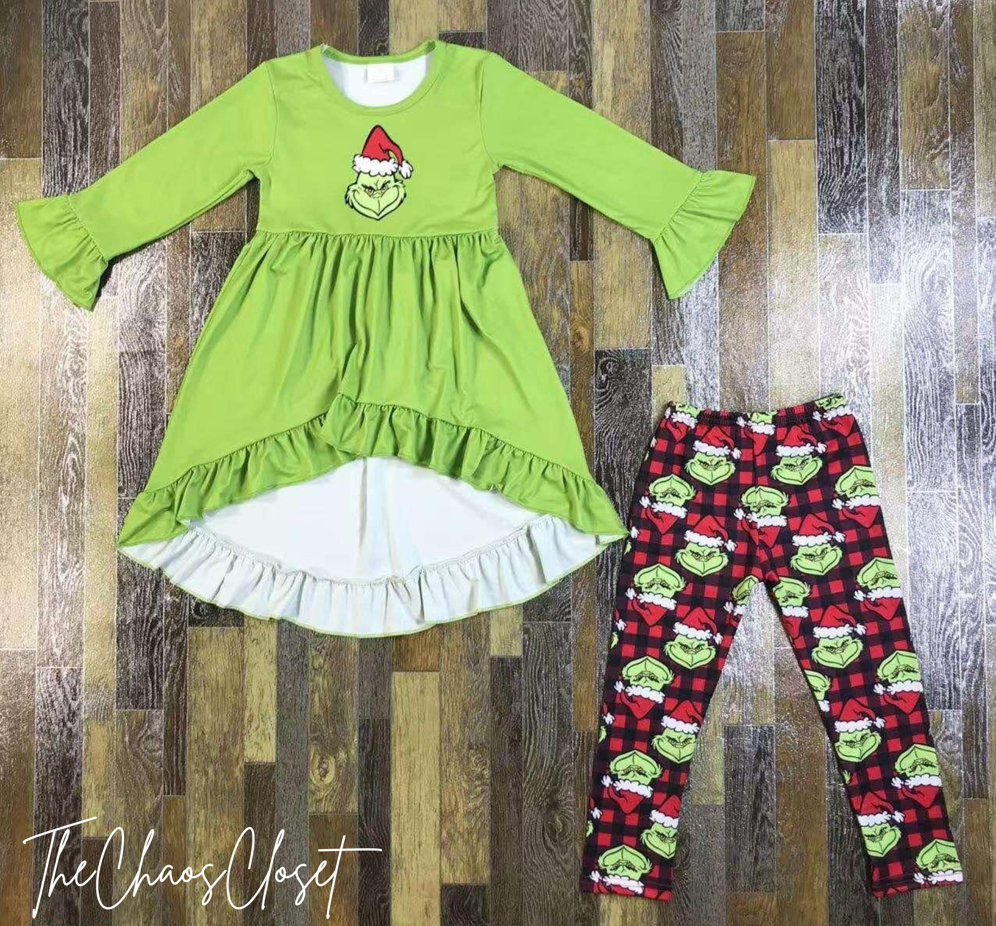 Grinch Buffalo Plaid Pants Set