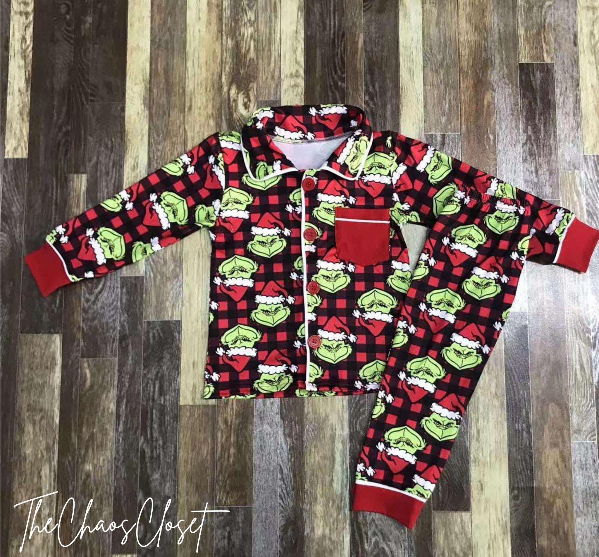 Grinch Buffalo Plaid Pajama Set